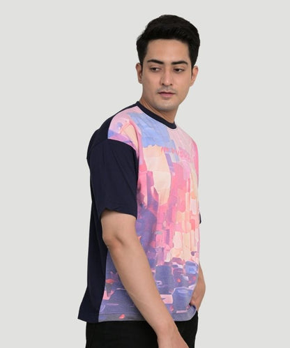 Men's Black Graphic Print Half Sleeves Oversized Fit T-Shirt