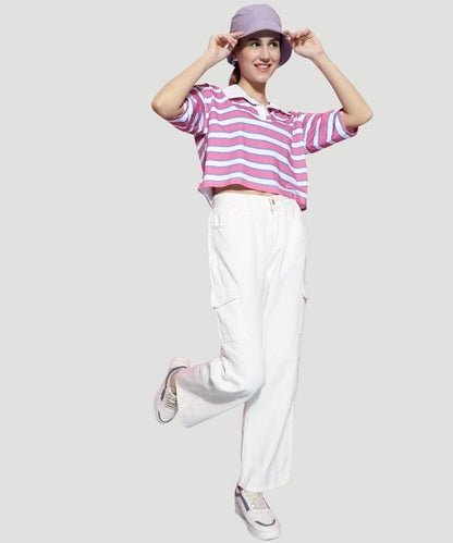 Women's Multicolor Striped Half Sleeves Loose Fit Top